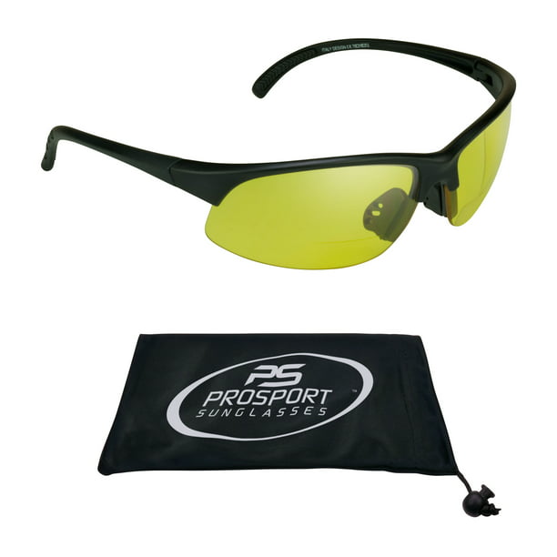 Outdoor Reading Glasses Sunglasses Bifocal Sports Half Rim Wrap Around Yellow Lens Night Driving 